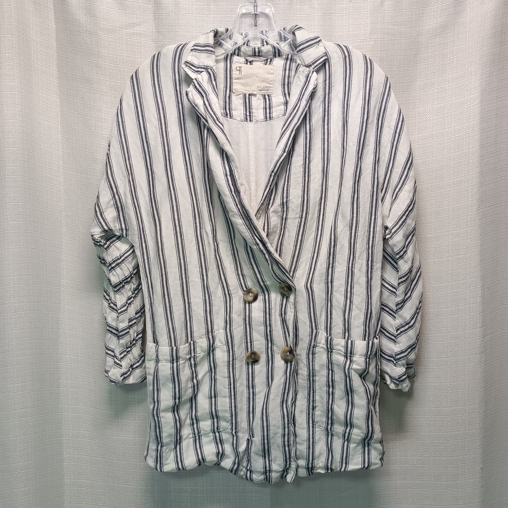 Anthropologie Pilcro Linen Blend Dolman Sleeve‎ Blue Striped Blazer Women's XXS